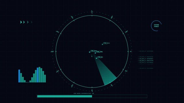 HUD Weapon Interface graphic motion with circular radar display,