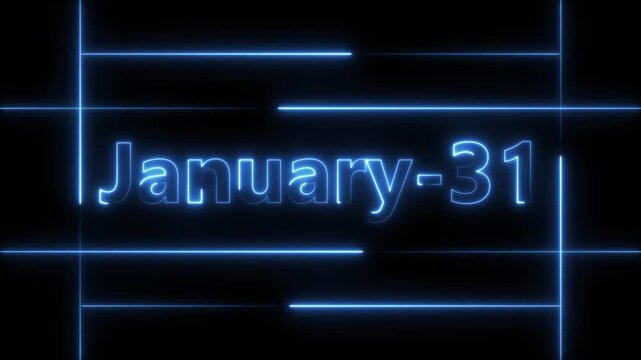 Abstract Neon January 31 calendar date Animation 4k video. Neon bright 31 January date text blue color animation. Suitable for event promotion, important.