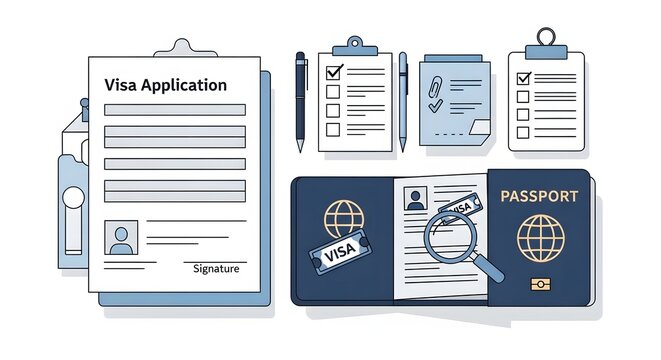 Visa application travel document and passport