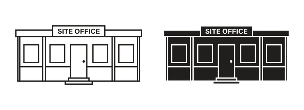 Site office cabin container portable building vector icon set outline and solid styles