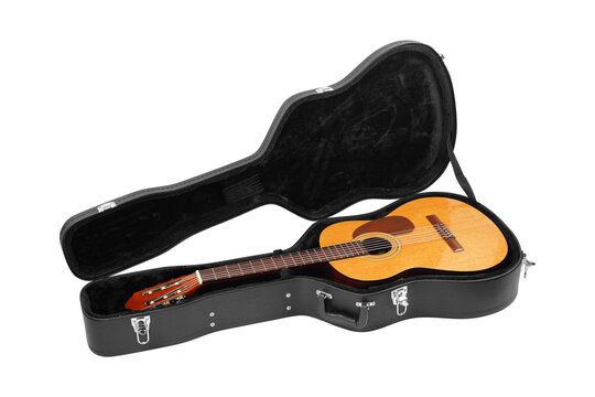 Musical instrument - Side top view classic guitar hard case isolated white