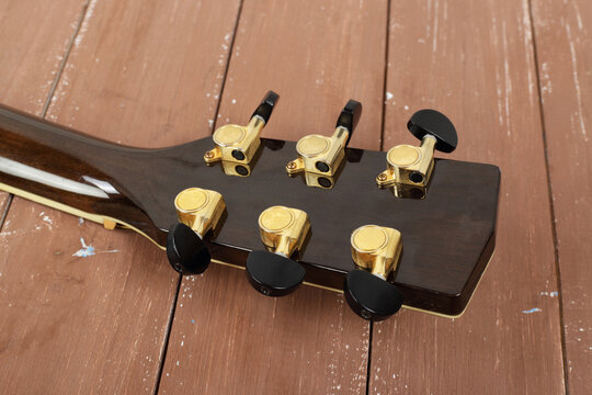 Musical instrument - rear view Neck black acoustic guitar