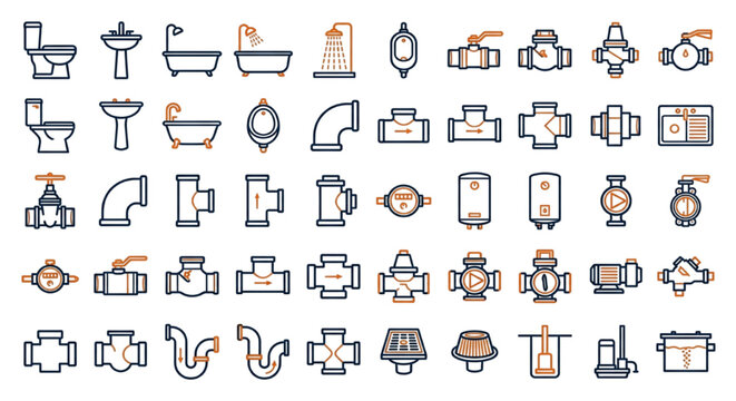 Plumbing Fixture CAD Symbol Collection Technical Engineering Vector Set