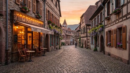 Fototapeta premium Charming European Village Street at Sunrise