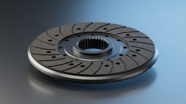 Precision engineered industrial friction plate 3D render, clutch and braking torque transfer disc, high performance mechanical engagement component