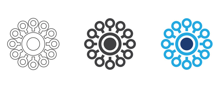 Mind Map Icon. Brainstorm & Organization Symbol | Outline, Solid & Blue Gear Design