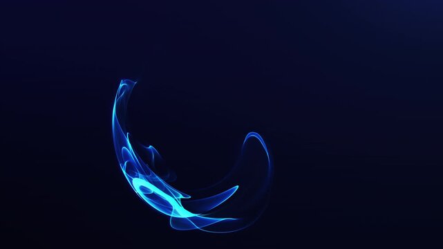 Electric blue plasma ribbons form a luminous abstract orb on a deep navy background, suited for futuristic technology, digital energy, science, and motion design.