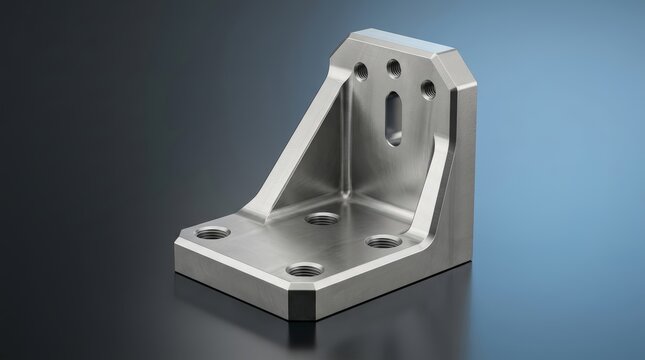 Precision engineered industrial bracket 3D render, structural mounting support component, heavy duty mechanical frame bracket, load bearing assembly part