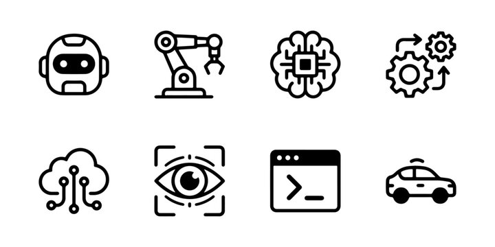 AI icon set outline robot machine learning automation coding for tech UI