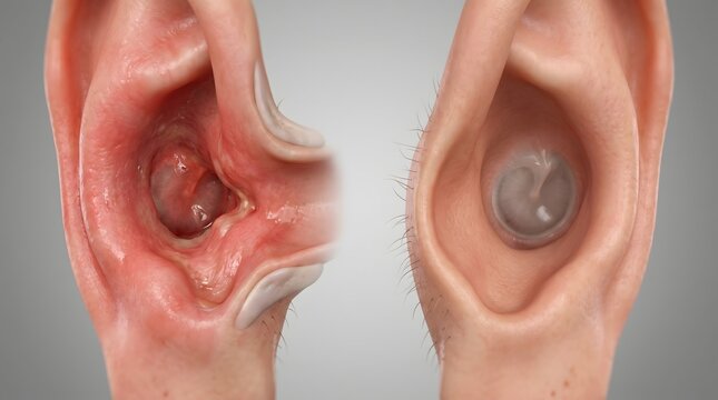 Inflamed Ear Canal and Eardrum Before and After Healing