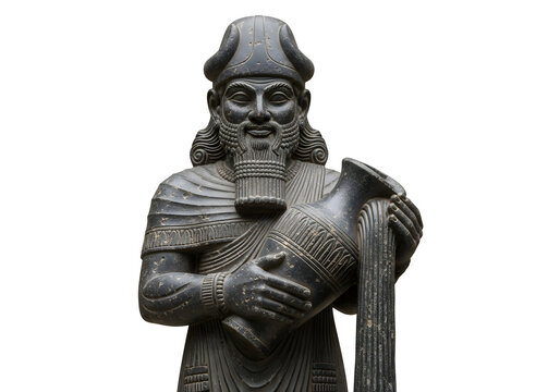 Ancient Assyrian warrior statue in dramatic monochrome lighting for historical and cultural themes