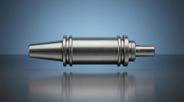Precision engineered industrial spindle 3D render, high accuracy CNC machine spindle component, ultra precision rotational shaft, tool holding machining system