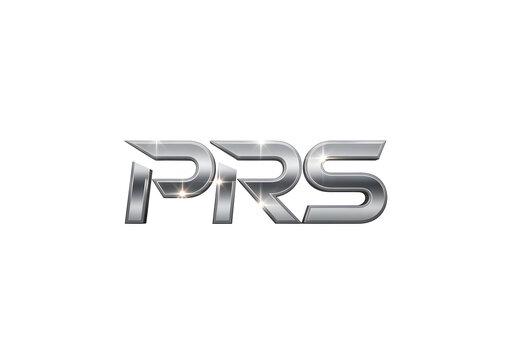 3D metallic PRS logo design on white background for corporate branding and music industry