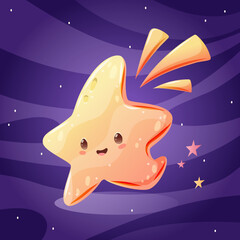 Fototapeta premium Cute little star in space. Cartoon style. Vector illustration. 