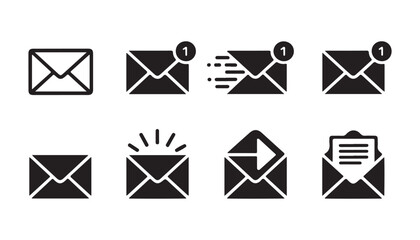Email notification mail icon set with new message alert send status and open letter vector illustra. © Bd Artist