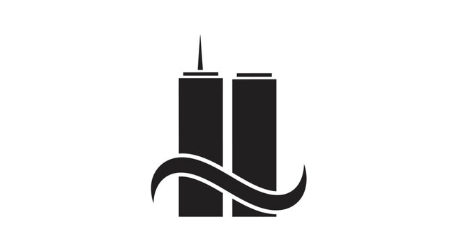 Minimalist vector logo featuring twin towers with a wave design.