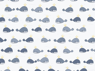 Obraz premium Kawaii Whale Pattern Playful Marine Wallpaper Design