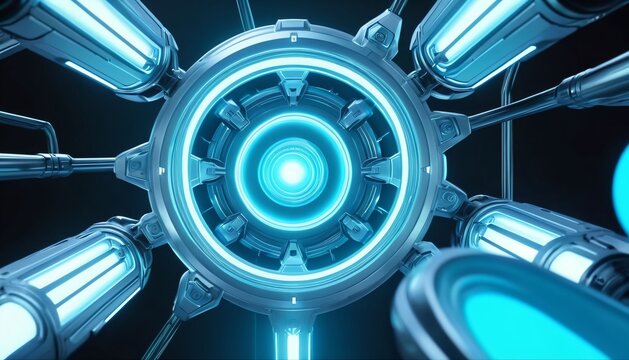Futuristic Blue Energy Reactor Core