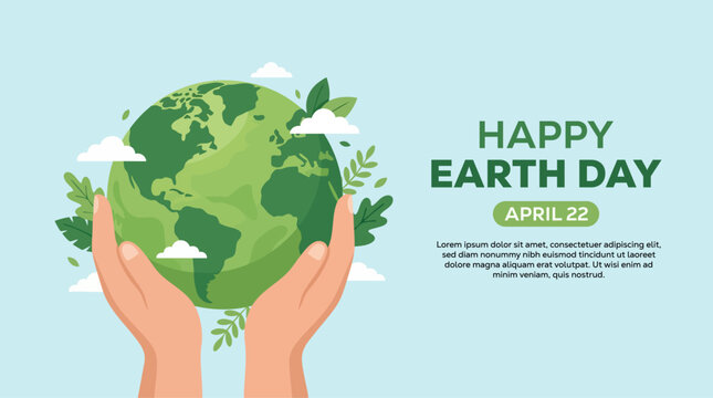 Globe cradled by hands vector illustration with leafy ornamentation
