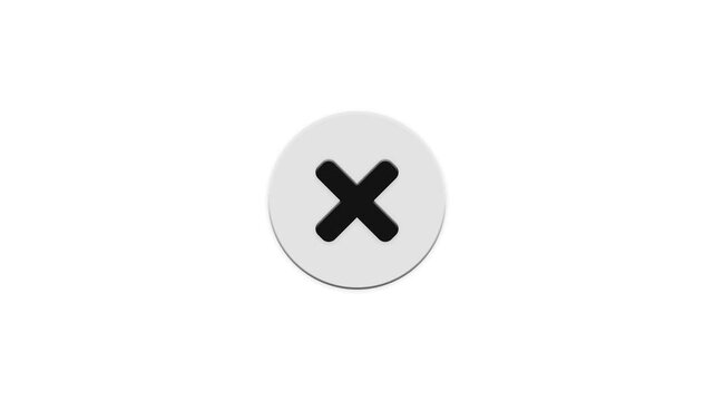 Minimalist white button with black cross symbol rotating against plain background in motion clip now.