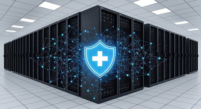 Secure server room with network protection and data storage