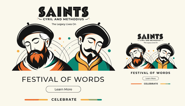 Illustration of Saints Cyril and Methodius for the Festival of Words, celebrating culture and learning.