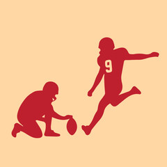American football placekicker kicking a field goal with holder silhouette illustration © MeyImaniar