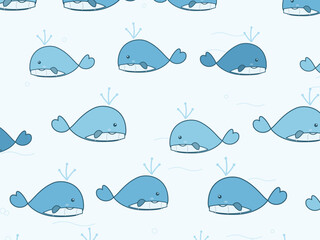 Fototapeta premium Cartoon Whales With Spouts Kids Pattern Design
