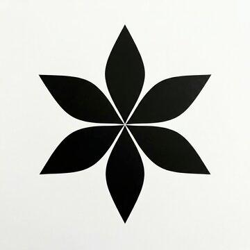 A black six-petaled flower-like shape on a white background with symmetrical leaf-like petals.