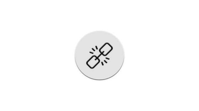 Broken link symbol animated on white background, connection error concept, broken chain icon.
