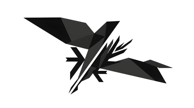 Minimalist abstract black bird vector illustration with geometric polygonal design elements on white background