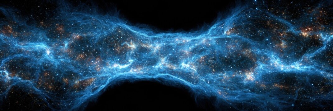 Stars in a dark cosmic nebula align into patterns, representing clusters of completed tasks in a wide panoramic view of deep space.