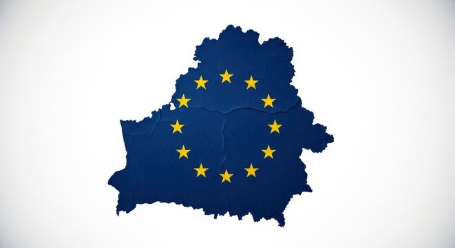 Map of belarus with european union flag pattern isolated on white background
