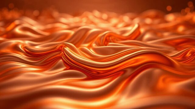 Abstract flowing background of liquid copper metal surface waving and rippling in slow motion