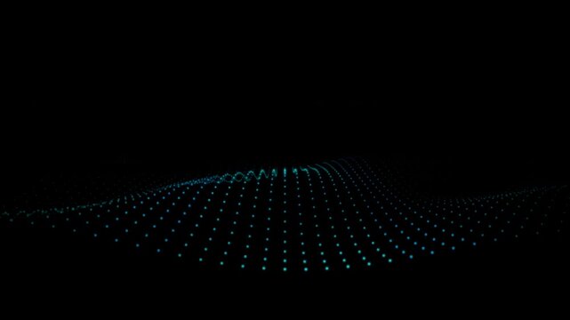 3d data grid waves in dark blue glow