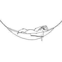 Obraz premium A happy sloth wearing headphones and relaxing in a hammock for a moment of peaceful self care and wellness