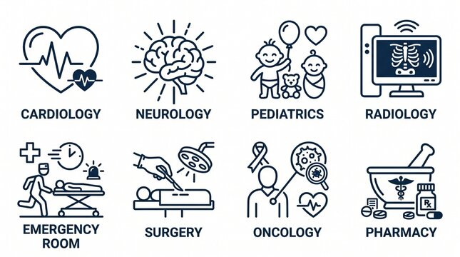 Medical specialty and healthcare department line icon set with specialty