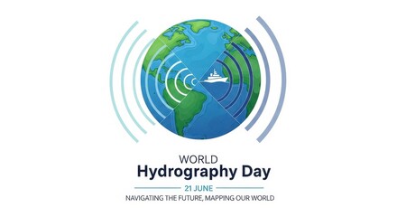 Fototapeta premium World Hydrography Day Celebration with Radar and Ship Icon on Globe