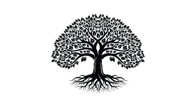 Black tree with roots and leaves