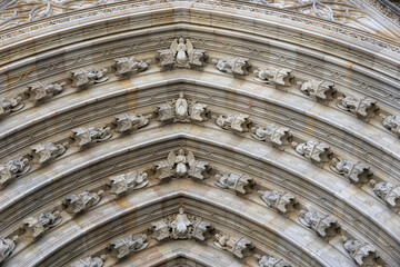 Obraz premium Detail of the Gothic entrance portal of Barcelona Cathedral, Spain 