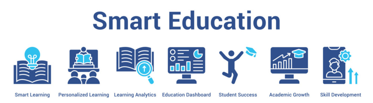 Smart Education web banner icon vector illustration concept for business with icon of Smart Learning, Personalized Learning, Learning Analytics, Education Dashboard, Student Success, Academic Growth,.