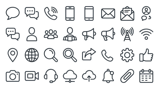 A collection of communication and technology icons in a grid layout