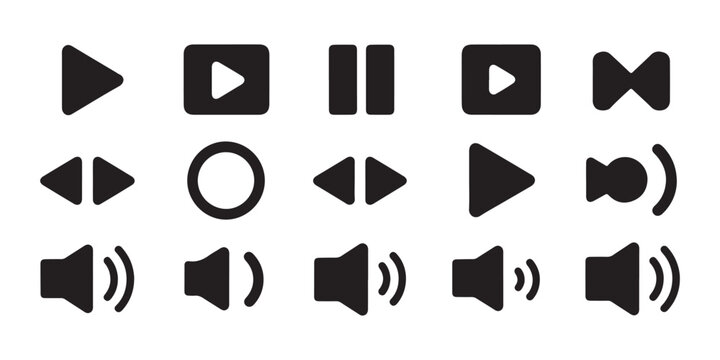 Interface navigation icons featuring play and pause buttons for multimedia applications and software.