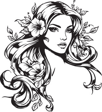 Girl with long hair, elegant woman beauty, fashion vector illustration portrait of a stylish lady with glamorous hairstyle and face design