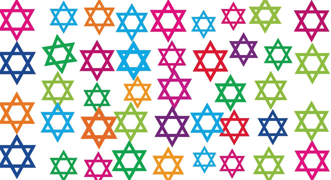 Colorful Star of David pattern on a white background.