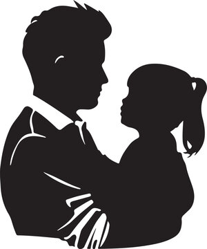 Silhouette of a family showing father and son, a pregnant woman, and a young couple in love and romance