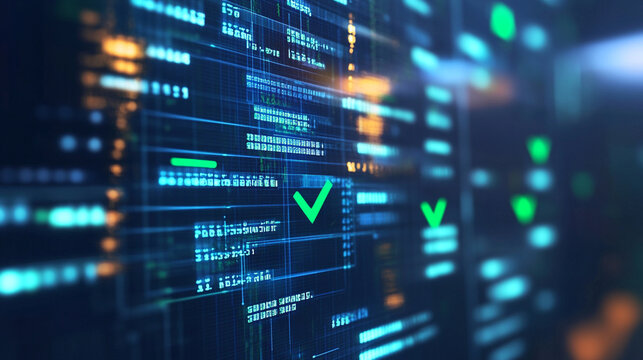 A close-up of a software development environment showing automated test results, with green checkmarks indicating successful tests.