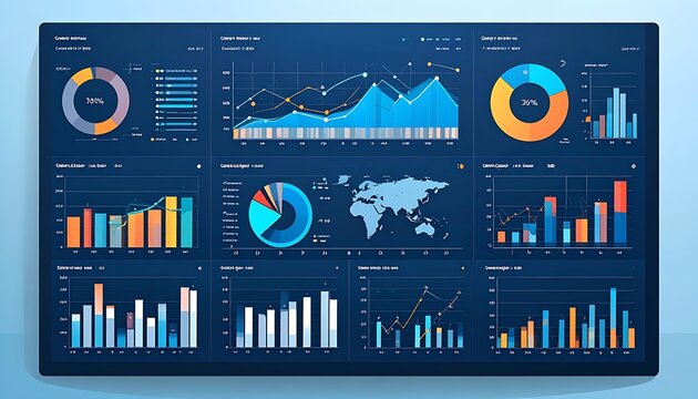A collection of colorful charts and graphs on a screen