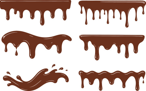 Melting Chocolate Drips and Splashes Vector Set