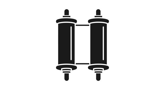 Black and white icon of a Torah scroll on a white background.